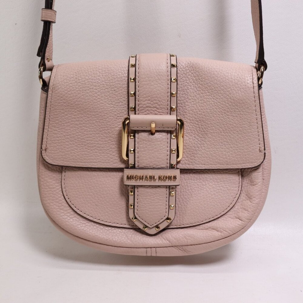 Michael Kors Lilian Crossbody Handbag S Blush Pink Leather Gold Tone Studs Lined